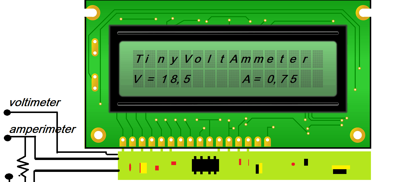 TINY VOLT-AMMETER – VOLTIMETRO E AMPERIMETRO C/ PIC 12F675 E LCD (REF220)